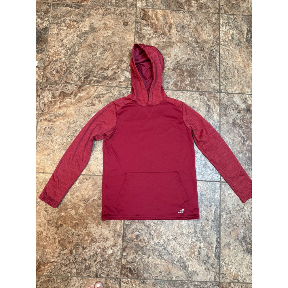 BCG Boys Burgundy Red Active Pullover Hoodie Space Dye Sleeves Size L 14-16